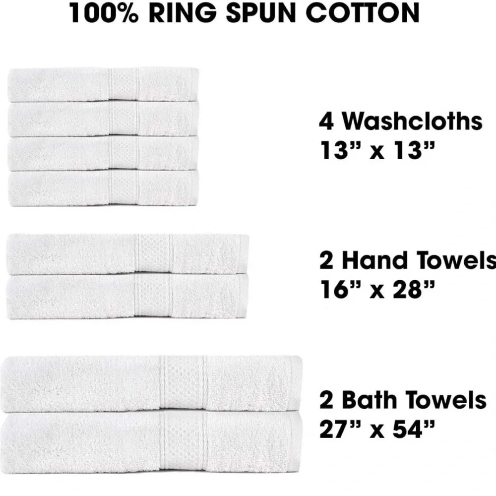 TALVANIA-Luxury Bath Towels 100% Ring Spun Cotton 8pc set White
